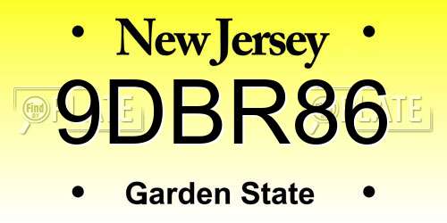 9DBR86 New Jersey License Plate