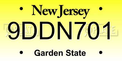 9DDN701 New Jersey License Plate