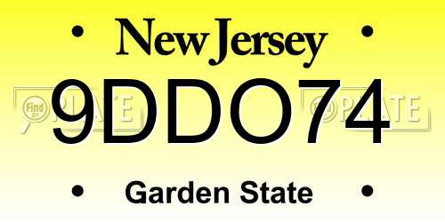 9DDO74 New Jersey License Plate