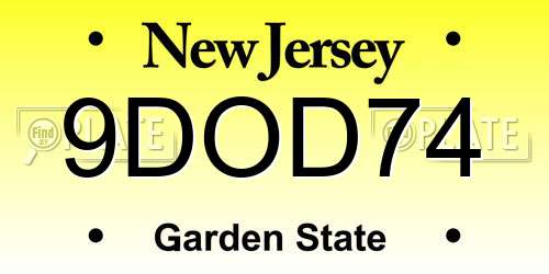 9DOD74 New Jersey License Plate
