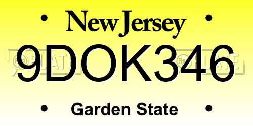 9DOK346 New Jersey License Plate