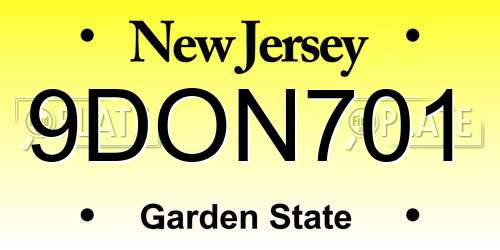 9DON701 New Jersey License Plate