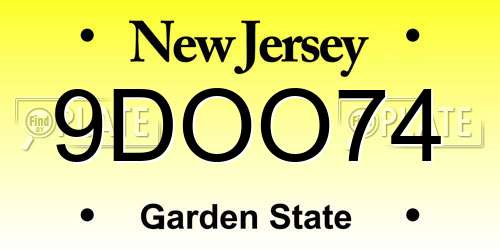 9DOO74 New Jersey License Plate