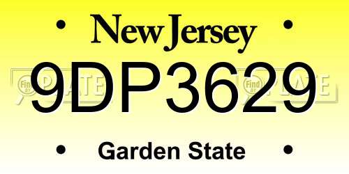 9DP3629 New Jersey License Plate