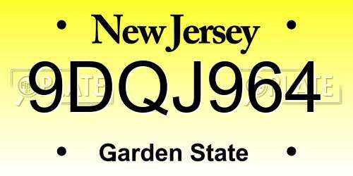 9DQJ964 New Jersey License Plate