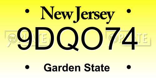 9DQO74 New Jersey License Plate