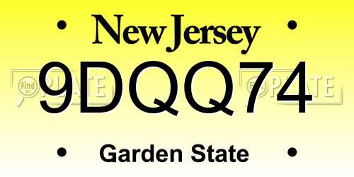 9DQQ74 New Jersey License Plate