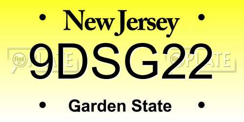 9DSG22 New Jersey License Plate