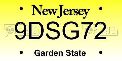 9DSG72 New Jersey License Plate