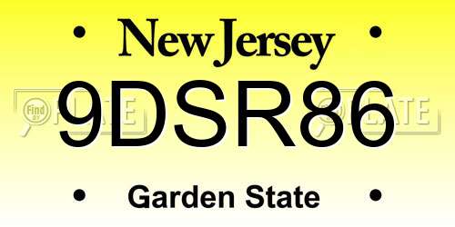 9DSR86 New Jersey License Plate