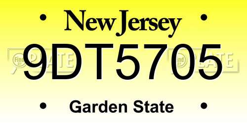 9DT5705 New Jersey License Plate