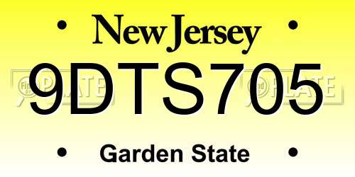 9DTS705 New Jersey License Plate