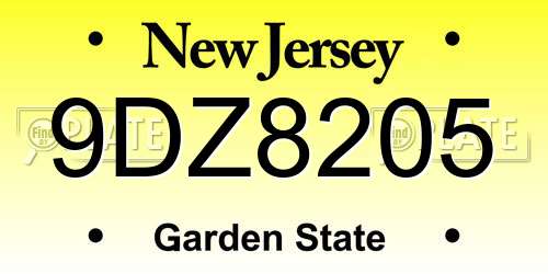 9DZ8205 New Jersey License Plate