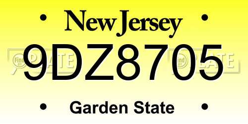 9DZ8705 New Jersey License Plate