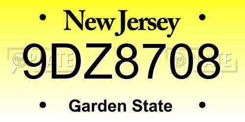 9DZ8708 New Jersey License Plate