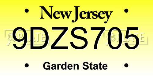 9DZS705 New Jersey License Plate