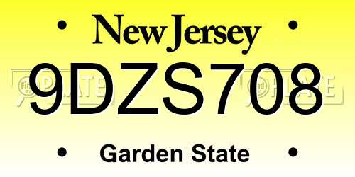 9DZS708 New Jersey License Plate