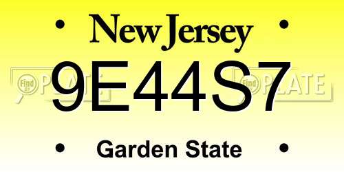 9E44S7 New Jersey License Plate