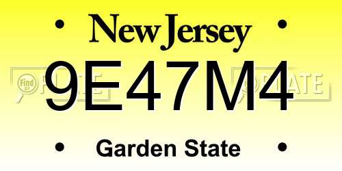 9E47M4 New Jersey License Plate