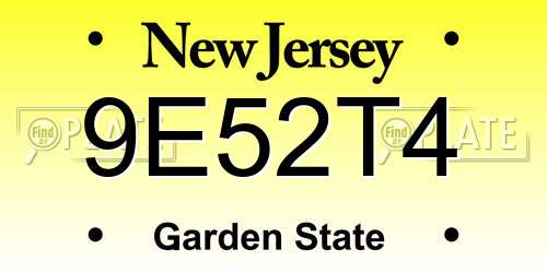 9E52T4 New Jersey License Plate