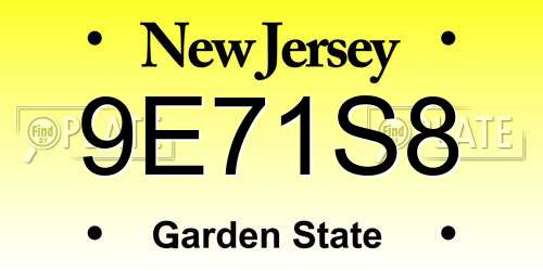 9E71S8 New Jersey License Plate