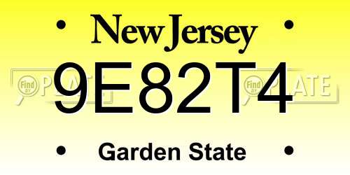 9E82T4 New Jersey License Plate