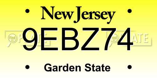 9EBZ74 New Jersey License Plate