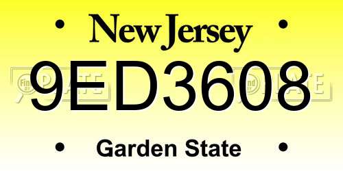 9ED3608 New Jersey License Plate