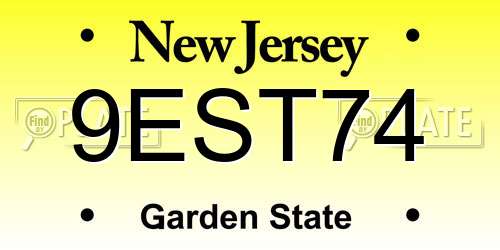 9EST74 New Jersey License Plate