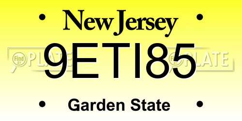 9ETI85 New Jersey License Plate