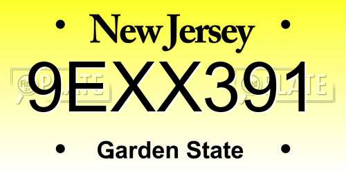 9EXX391 New Jersey License Plate