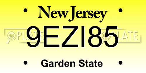 9EZI85 New Jersey License Plate