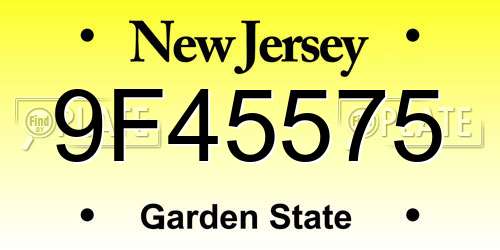 9F45575 New Jersey License Plate