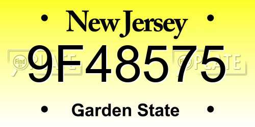 9F48575 New Jersey License Plate