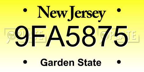 9FA5875 New Jersey License Plate