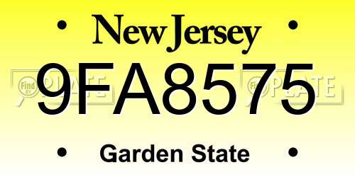 9FA8575 New Jersey License Plate
