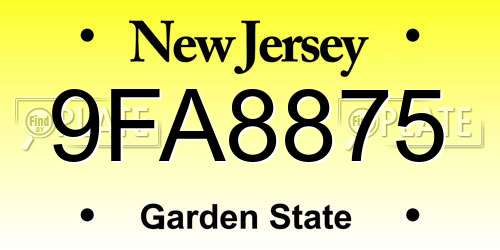 9FA8875 New Jersey License Plate