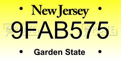 9FAB575 New Jersey License Plate