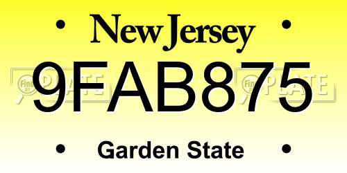 9FAB875 New Jersey License Plate