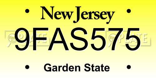 9FAS575 New Jersey License Plate