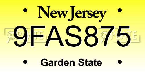 9FAS875 New Jersey License Plate