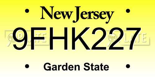 9FHK227 New Jersey License Plate