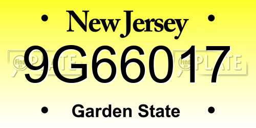 9G66017 New Jersey License Plate