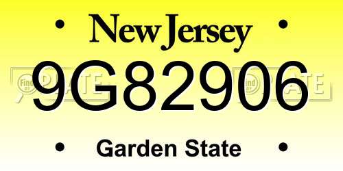 9G82906 New Jersey License Plate