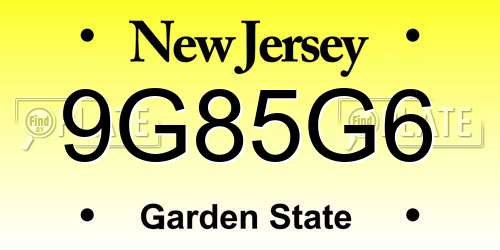 9G85G6 New Jersey License Plate
