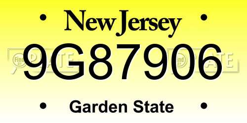 9G87906 New Jersey License Plate