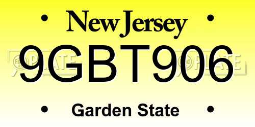 9GBT906 New Jersey License Plate