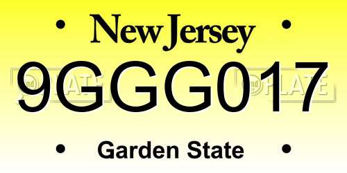 9GGG017 New Jersey License Plate