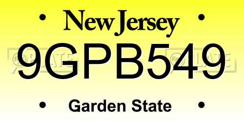 9GPB549 New Jersey License Plate