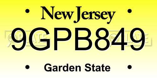 9GPB849 New Jersey License Plate